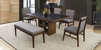 Muebles Dico Comedor rectangular leiden negro con 4 sillas y banca gris oferta