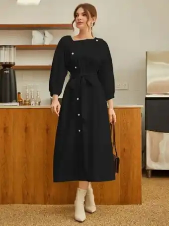 SHEIN Shein vestido con cinturón de cuello asimétrico de hombros caídos oferta