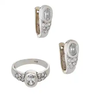 Nacional Monte de Piedad Anillo, aretes diseño especial con sintéticos en oro blanco 14 kilates. oferta
