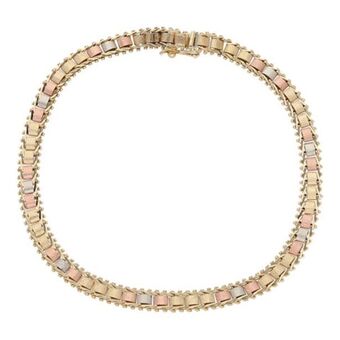 Nacional Monte de Piedad Pulsera eslabón boleado en oro tres tonos 14 kilates. oferta