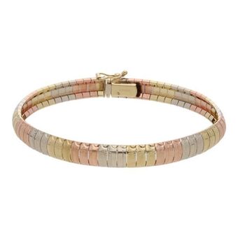 Nacional Monte de Piedad Pulsera eslabón articulado labrado en oro tres tonos 14 kilates. oferta