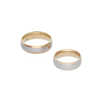 Nacional Monte de Piedad Dos argollas diseño especial en oro dos tonos 14 kilates. oferta