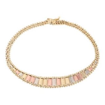 Nacional Monte de Piedad Pulsera eslabón boleado en oro tres tonos 14 kilates. oferta