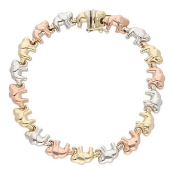 Nacional Monte de Piedad Pulsera eslabón articulado motivo elefantes en oro tres tonos 14 kilates. oferta