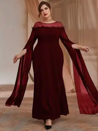 SHEIN Vestido de fiesta panel con malla con bordado aplique mangas extra largas oferta