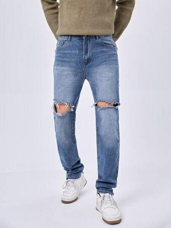 Shein hombres jeans de lavado medio con diseño roto