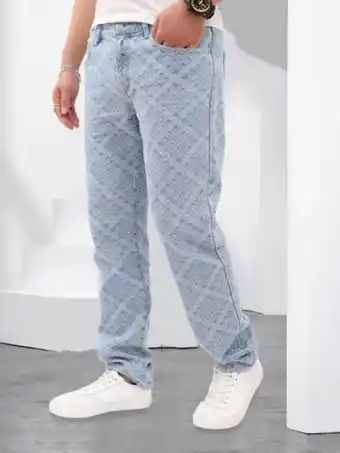 SHEIN Hombres jeans con patrón de cuadros con bolsillo oblicuo oferta