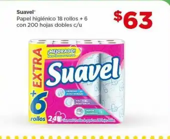 Bodega Aurrerá Papel higiénico suavel 18 rollos + 6 con 200 hojas dobles c/u oferta