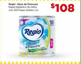 Bodega Aurrerá Papel higiénico regio aires de frescura 18rollos con 230 hojas dobles oferta