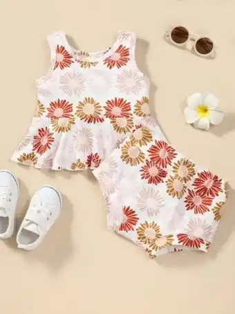 SHEIN Bebé con estampado floral bajo con fruncido top tank & shorts oferta