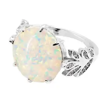Anillo medida 6 en acabado rodio de plata .925 con opalo blanco artré .925