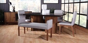 Muebles Dico Comedor rectangular birmania con 4 sillas y banca gris oferta