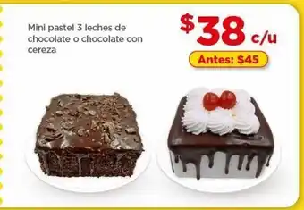 Bodega Aurrerá Mini pastel 3 leches de chocolate o chocolate con cereza oferta