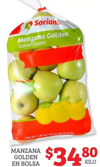 Soriana Híper Manzana Golden en Bolsa oferta