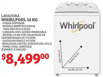 Soriana Híper Lavadora Whirlpool 16kg oferta