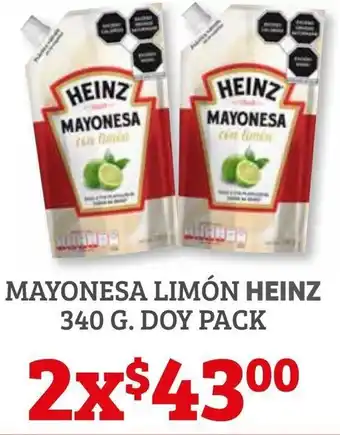 Soriana Híper Mayonesa Limón Heinz 32x40g Doy Pack oferta