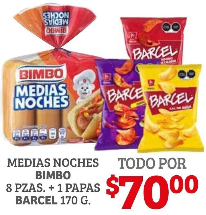 Medias Noches Bimbo 8 pzas + 1Papas Barcel 170g oferta en Soriana Híper Medias Noches Bimbo 8 pzas + 1Papas Barcel 170g oferta en Soriana Híper