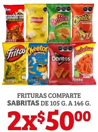 Soriana Híper Frituras Comparte Sabritas de 2x105g a 146g oferta