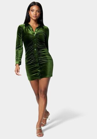 Velour shirred polo dress