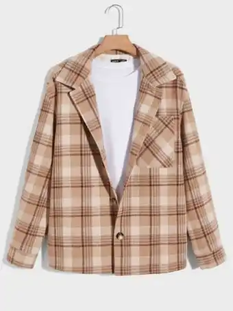 SHEIN Shein hombres abrigo de cuadros con parche con bolsillo de hombros caídos sin camiseta oferta