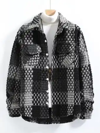 SHEIN Hombres abrigo con patrón de cuadros con bolsillo con solapa irregular tweed sin jersey oferta