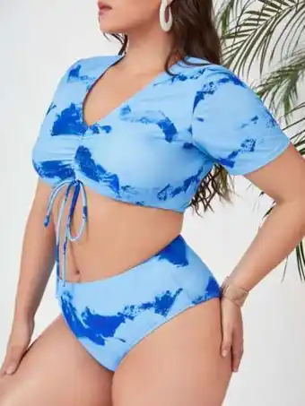 SHEIN Bañador bikini de tie dye con cordón delantero con manga corta oferta
