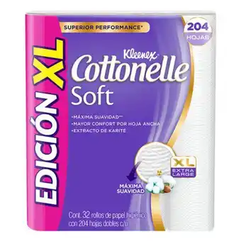 Papel higiénico cottonelle soft xl 32 rollos 204 hojas c/u