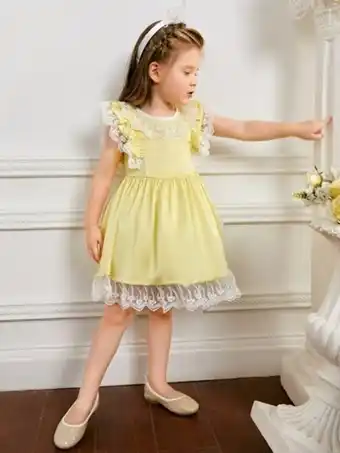 SHEIN Shein niñitas vestido de fiesta de malla con bordado en contraste ribete con fruncido de satén oferta