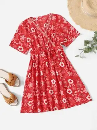 SHEIN Shein niñas vestido con cinturón con estampado floral oferta