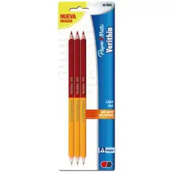 Lápiz bicolor dúo paper mate verithin triangular 3 pzas