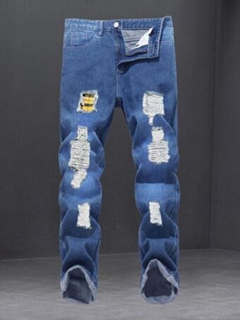 SHEIN Romwe hombres jeans desgarro de cuadros oferta