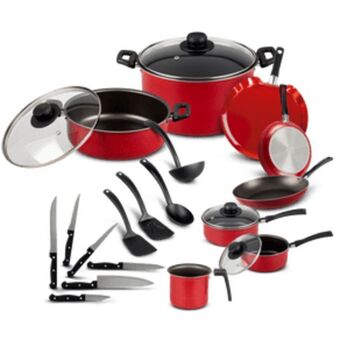 El Bodegón Batería de cocina ekco color rojo de 22 piezas hecha 100% de aluminio con antiadherente duraflon® oferta
