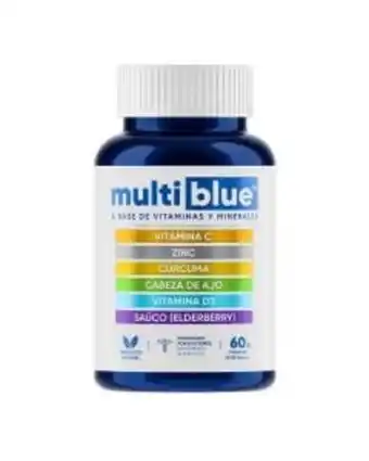 Multiblue inmune vitamina c, d3, zinc, cúrcuma, ajo, sauco 60 caps.