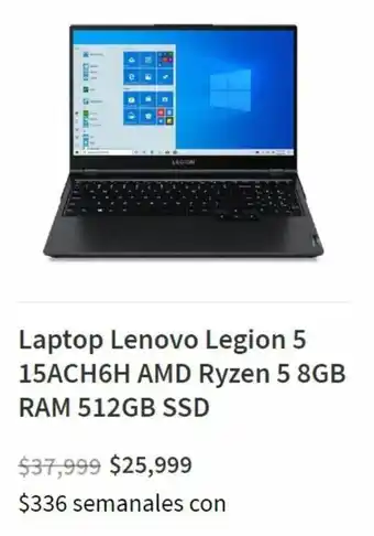 Laptop Lenovo Legion 5 15ACH6H AMD Ryzen 5 8GB RAM 512GB SSD