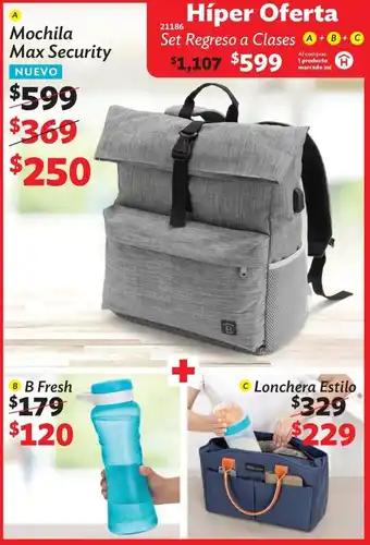 BetterWare 21186 Set Regreso a Clases Mochila Max Security + B Fresh + Lonchera Estilo oferta