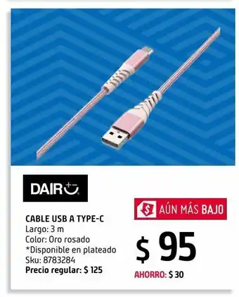 Cable usb a type-c 3m rose gold dairu