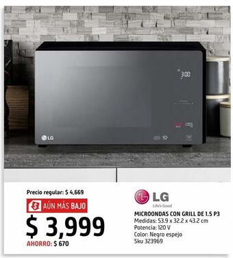 Sodimac Homecenter Microondas acabado espejo con grill de 1.5 p3 negro oferta