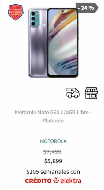 Elektra Motorola Moto G60 128GB Libre Plateado oferta