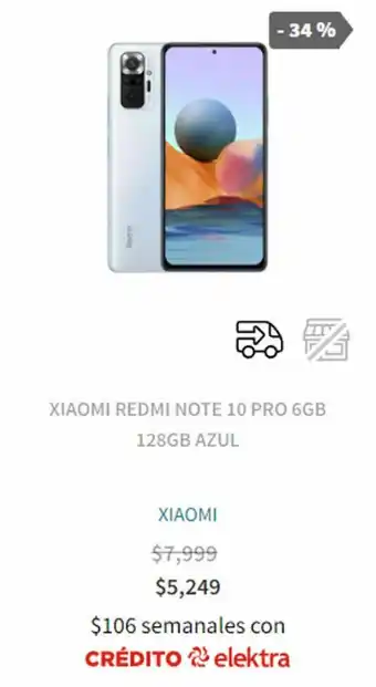Elektra Xiaomi Redmi Note 10 Pro 6GB 128Gb Azul oferta