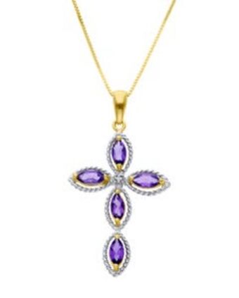 Joyerías Bizzarro Dije de cruz de oro amarillo con cadena 14k con 1pto de diamante y amatista (h-i) (i1 - i2) oferta