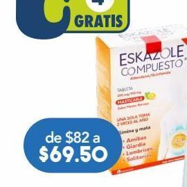 Farmacia San Pablo Eskazole masticable sabor menta - naranja compuesto 2 tableta caja albendazol 200 mg oferta