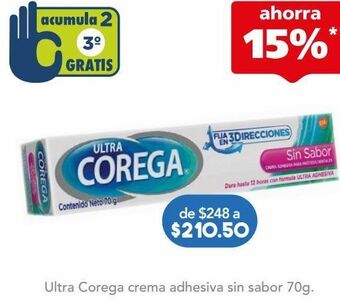 Corega ultra crema adhesiva para prótesis dentales sin sabor 70 g