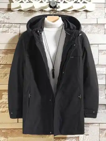 SHEIN Hombres con estampado de letra con cordón con capucha abrigo de invierno sin jersey oferta