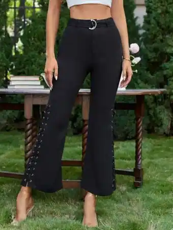 SHEIN Pantalones acampanados con ojal con cordón aro d con cinturón oferta