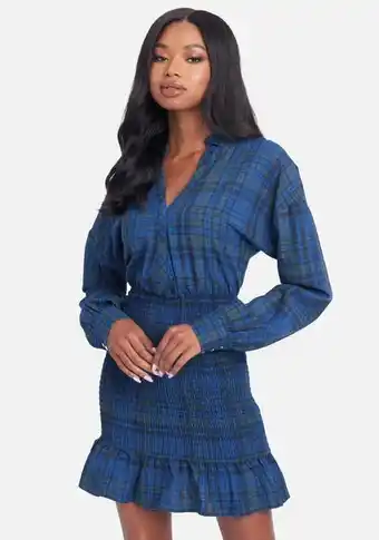 Smocked plaid shirtdress