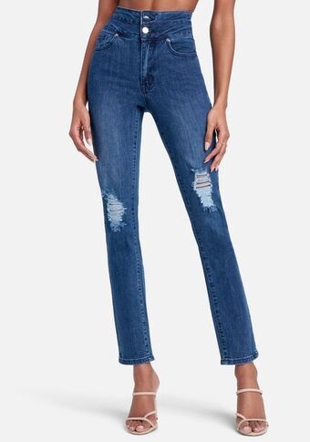 Bebe High waist destructed slim leg jeans oferta