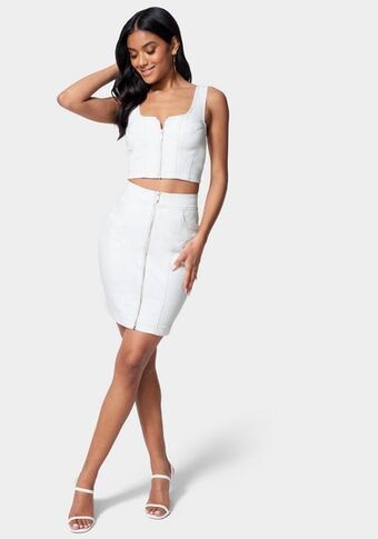 Bebe Contrast stitching zip up denim top oferta