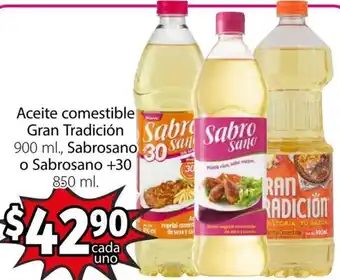 Aceite Comestible Gran Tradición 900ml, Sabrosano o Sabrosano +30 850ml