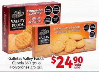 Soriana Mercado Galletas Valley Foods Canela 360g o Polvorones 375g oferta
