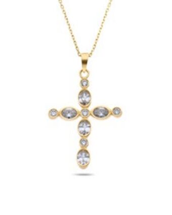 Joyerías Bizzarro Dije de cruz de oro amarillo con cadena 14k con zirconias oferta